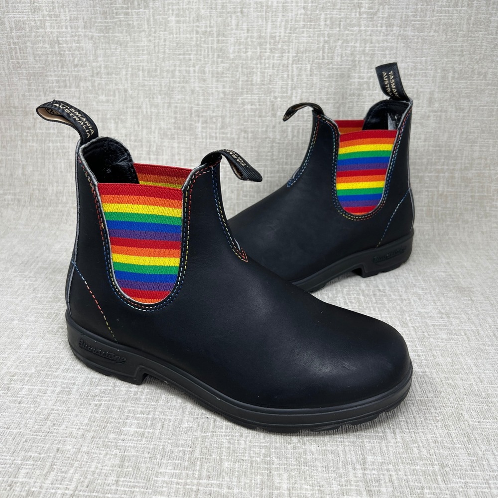 Blundstone 2105 Chelsea Boots Women 6.5 Black Rainbow Pride Ankle Boot Boho Emo